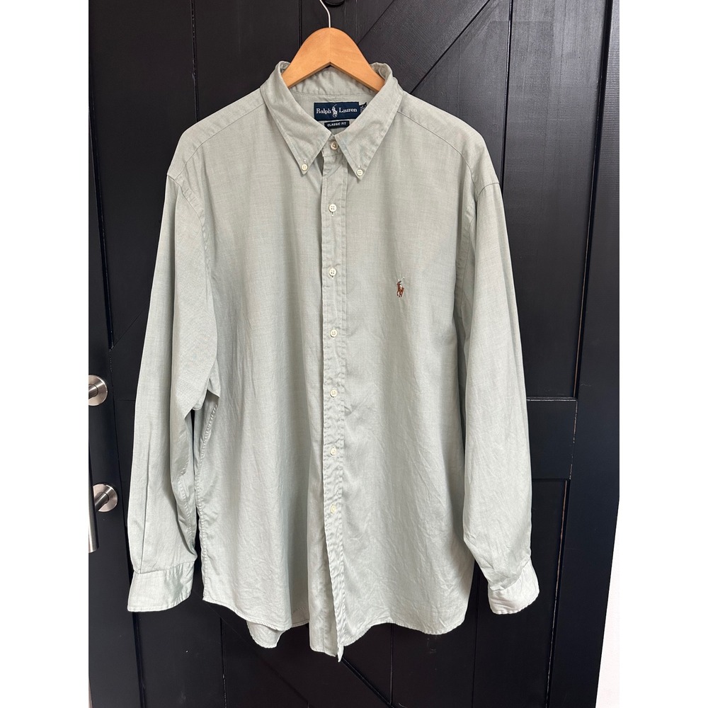 VTG Ralph Lauren Classic Fit Oxford Shirt Sage Green Size 18 34/35 Hong Kong